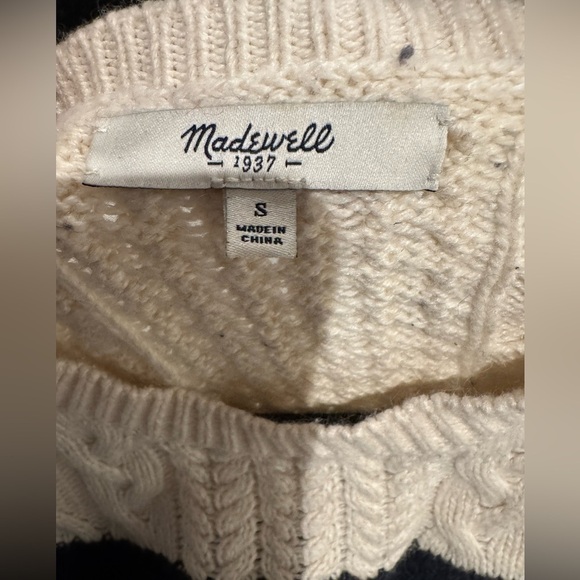 Madewell Blue Cream Color Block Cable Knit Sweater size Small S y2k western I - Picture 2 of 6